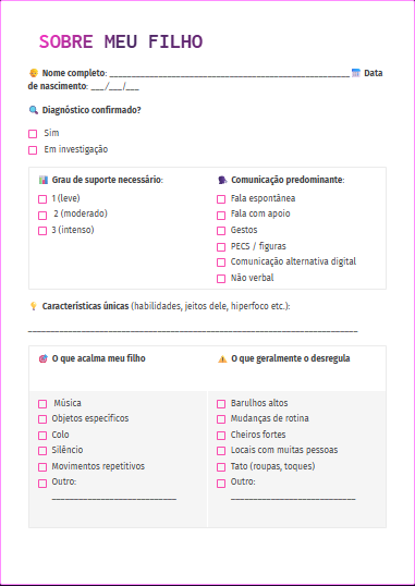 Página do planner: Sobre meu filho